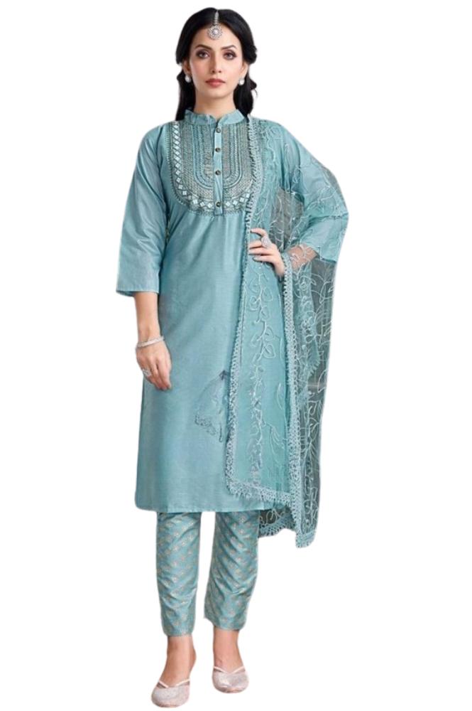 REET MAHAL SILK STRAIGHT KURTA SET WITH BEAUTIFUL DUPATTA