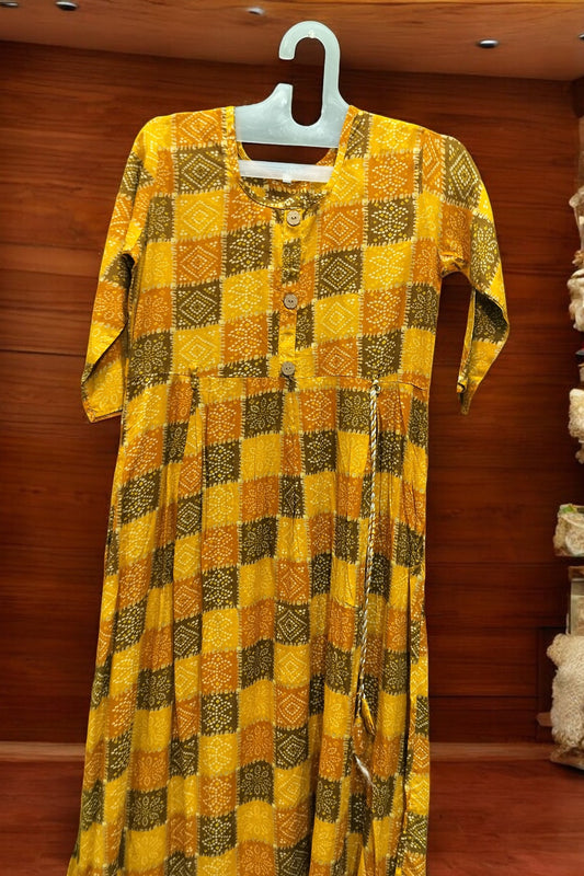 Reet Mahal Cotton Yellow Frock Single piece