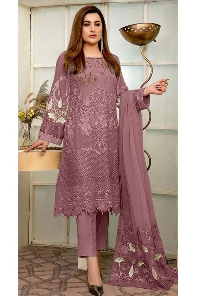 REET MAHAL PAKISTANI SALWAR SUIT MATERIAL WITH FLORAL PRINTED DUPATTA