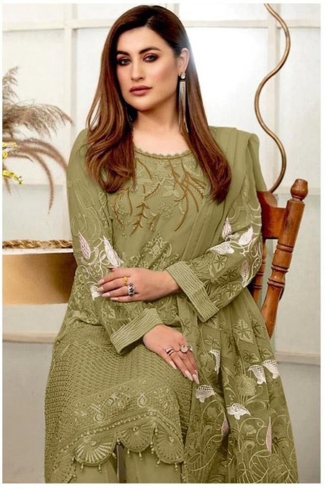 REET MAHAL PAKISTANI SALWAR SUIT MATERIAL WITH FLORAL PRINTED DUPATTA