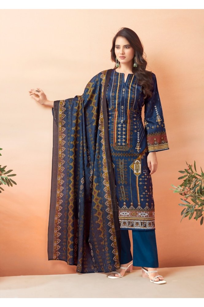 REET MAHAL DESIGNER PAKISTANI STYLE SUIT SALWAR MATERIAL WITH PRINTED DUPATTA