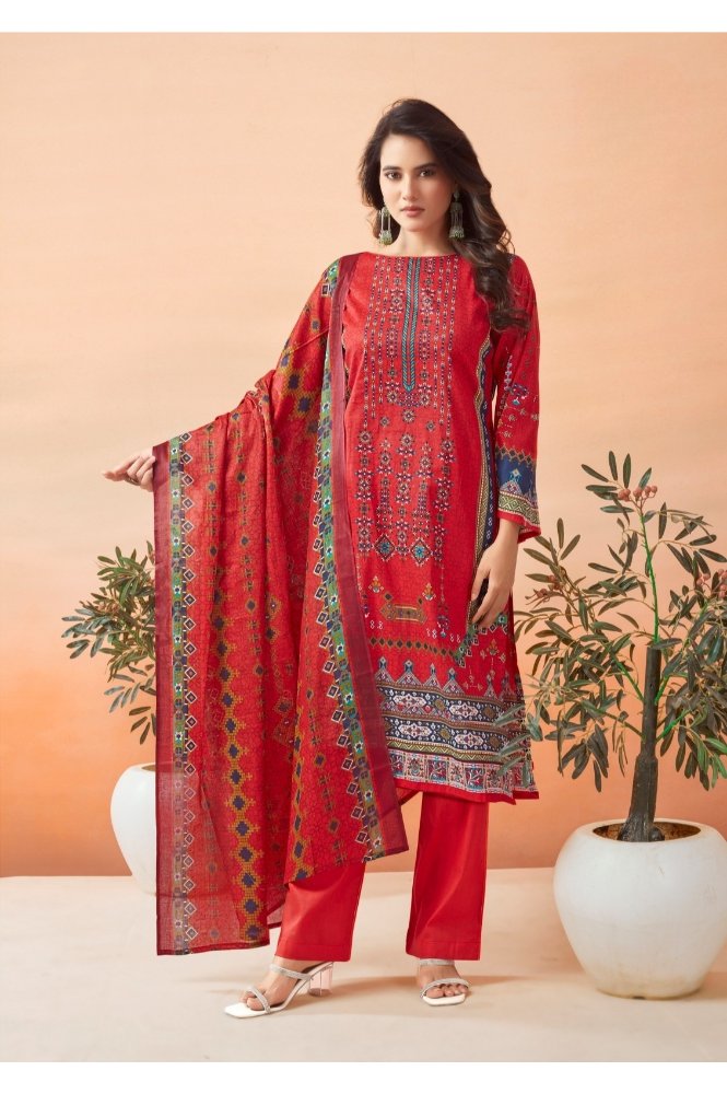 REET MAHAL DESIGNER PAKISTANI STYLE SUIT SALWAR MATERIAL WITH PRINTED DUPATTA