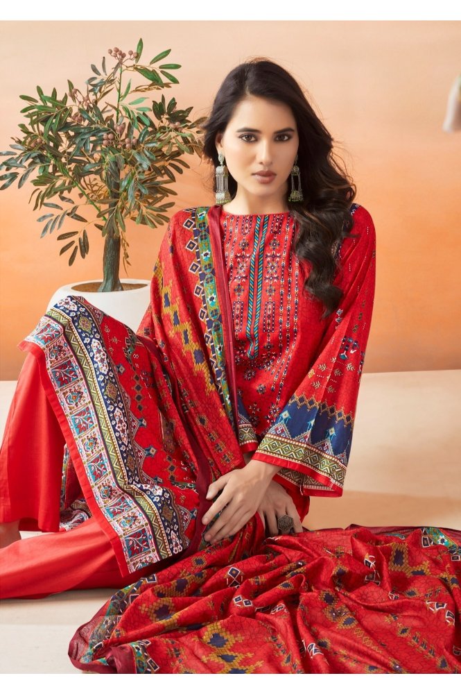 REET MAHAL DESIGNER PAKISTANI STYLE SUIT SALWAR MATERIAL WITH PRINTED DUPATTA