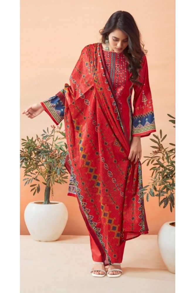 REET MAHAL DESIGNER PAKISTANI STYLE SUIT SALWAR MATERIAL WITH PRINTED DUPATTA