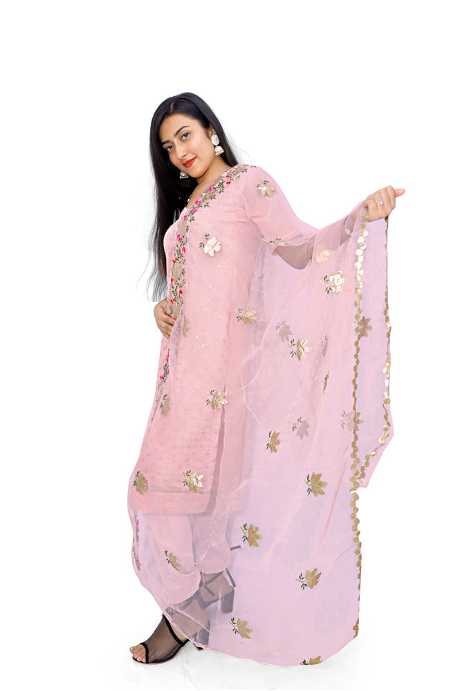 REET MAHAL CHANDERI SALWAR SUIT MATERIAL WITH NET DUPATTA