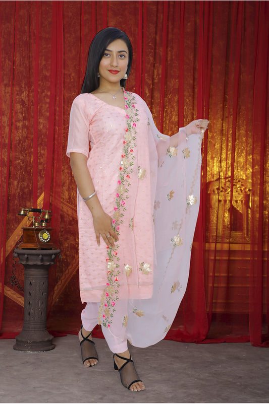 Women's Chanderi Cotton Unstitched Salwar Suit