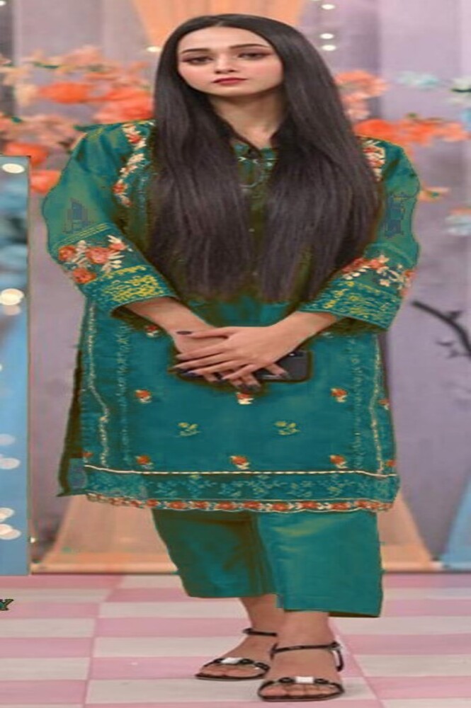 Green Designer unstitched Pakistani Suit With Heavy Embroidery