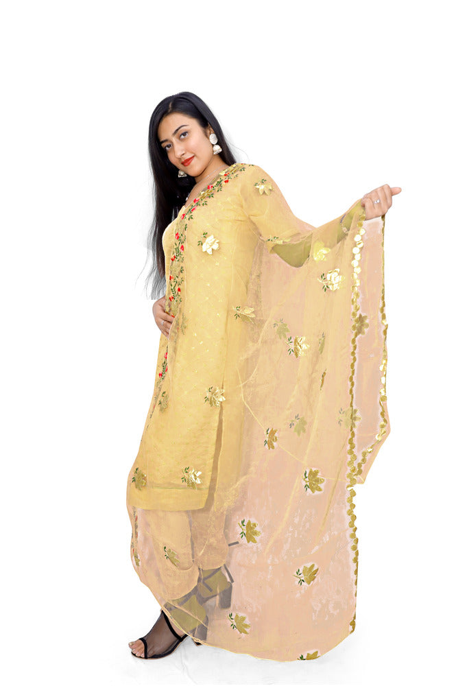 REET MAHAL CHANDERI SALWAR SUIT MATERIAL WITH NET DUPATTA