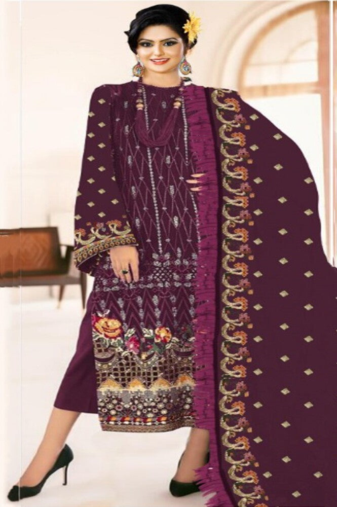 Red Color Embroidery With Fox Georgette Pakistani Suit