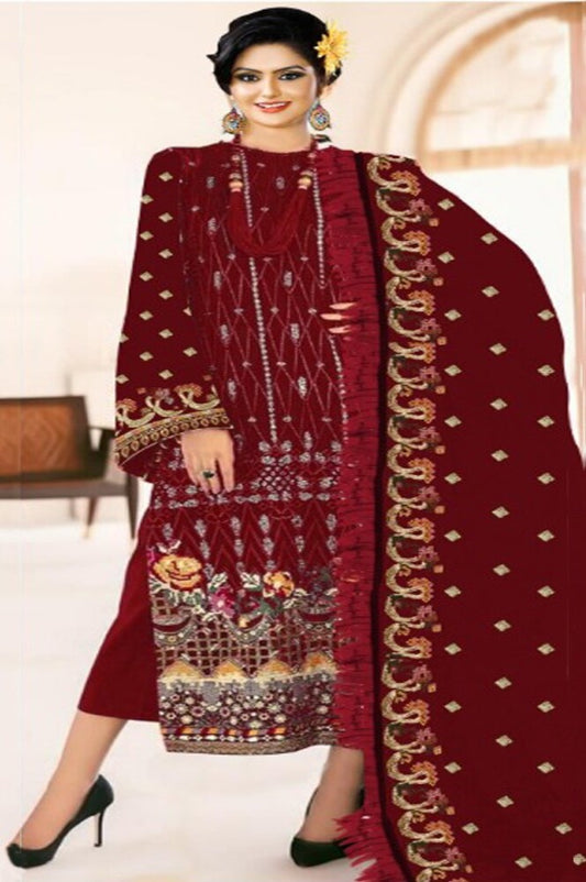 Red Color Embroidery With Fox Georgette Pakistani Suit